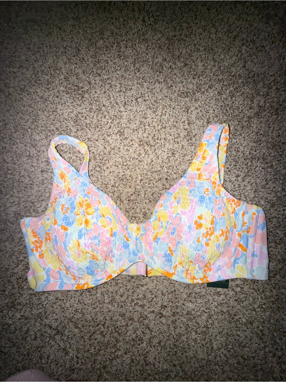 Women’s Smocked Floral Print Underwire Bikini Top